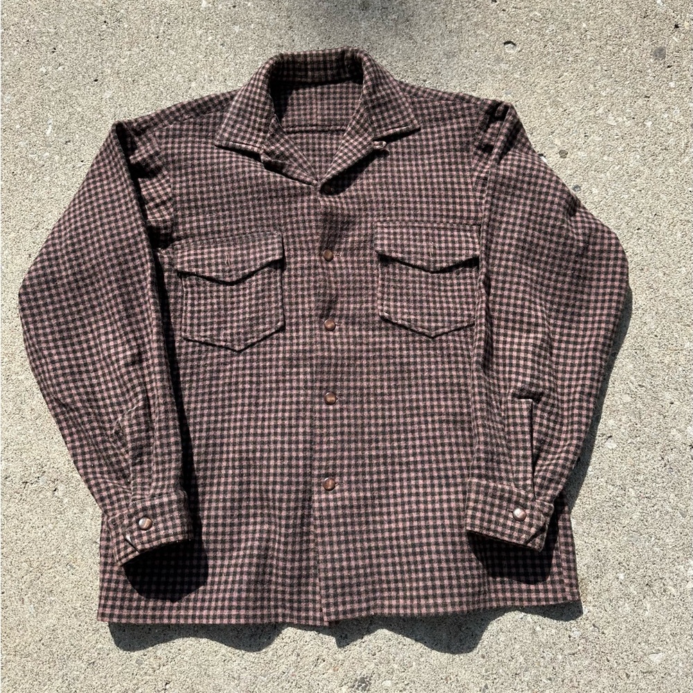 Vintage 1930s 1940s wool loop collar plaid shirt - Picture 5 of 10